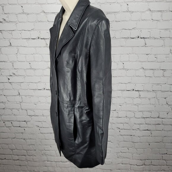 Preston & York Black Genuine Leather Buttoned Pockets Jacket Size Medium M - Picture 14 of 16